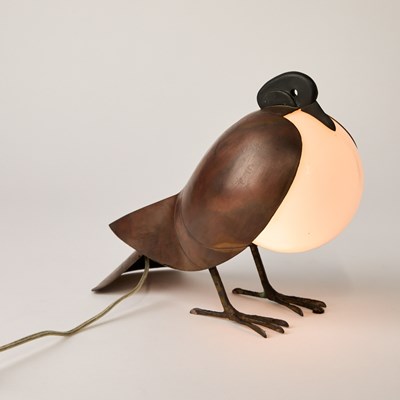 Lot 397 - Francois-Xavier Lalanne Patinated Bronze, Copper and Glass "Lampe Pigeon"