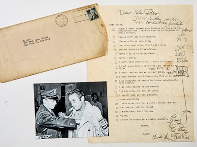 Lot 75 - Lenny Bruce typed letter signed to a Village bohemian during his obscenity trials, with a manuscript note and drawing