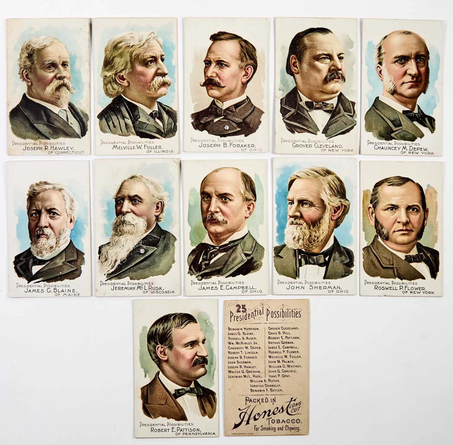 Lot 52 - Complete set of 1888 (N124) Duke "Presidential Possibilities" trade cards