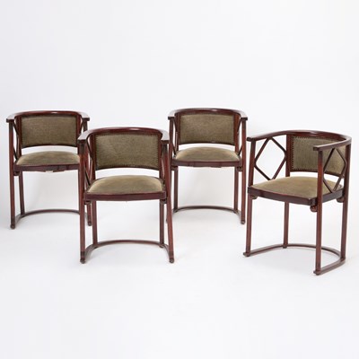 Lot 240 - Set of Four Josef Hoffmann Upholstered Stained Beech "Fledermaus: Dining Armchairs