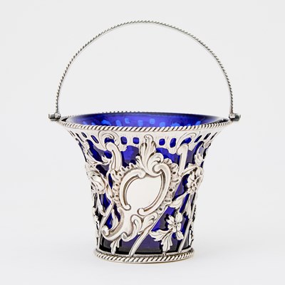 Lot 75 - George II Sterling Silver and Blue Glass Cream Pail