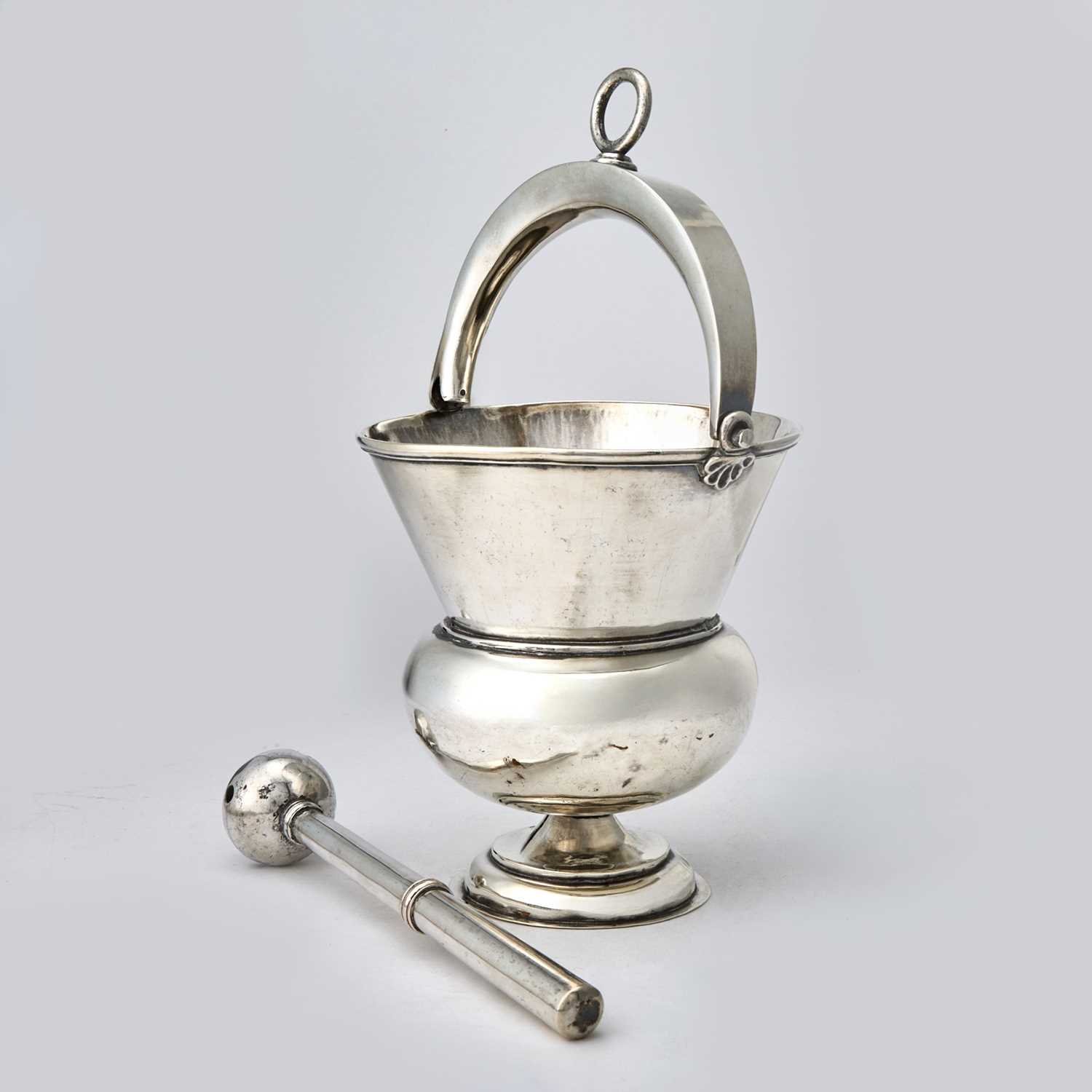 Lot 177 - South American Silver Holy Water Font and Sprinkler (Aspersorium and Aspergillum)