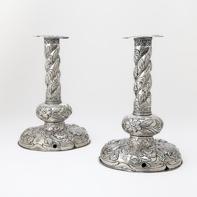 Lot 215 - Pair of Dutch Baroque Style Silver Candlesticks
