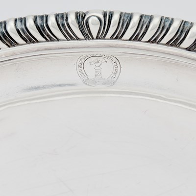 Lot 111 - Pair of Victorian Sterling Silver Covered Entree Dishes on Silver Plated Warming Stands