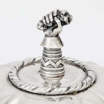 Lot 111 - Pair of Victorian Sterling Silver Covered Entree Dishes on Silver Plated Warming Stands
