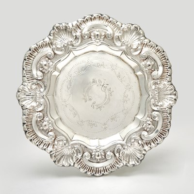 Lot 179 - Pair of Portuguese Silver Bottle Coasters and Larger Salver