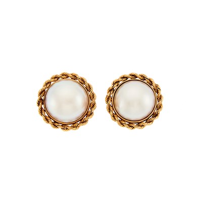 Lot 1067 - Pair of Gold and Mabé Pearl Earclips