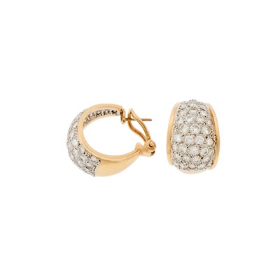 Lot 1038 - Pair of Two-Color Gold and Diamond Hoop Earrings