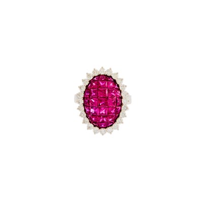 Lot 1131 - White Gold, Invisibly-Set Ruby and Diamond Ring
