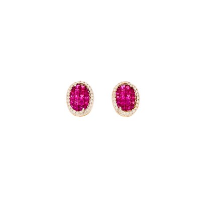 Lot 1222 - Pair of Two-Color Gold, Invisibly-Set Ruby and Diamond Earrings