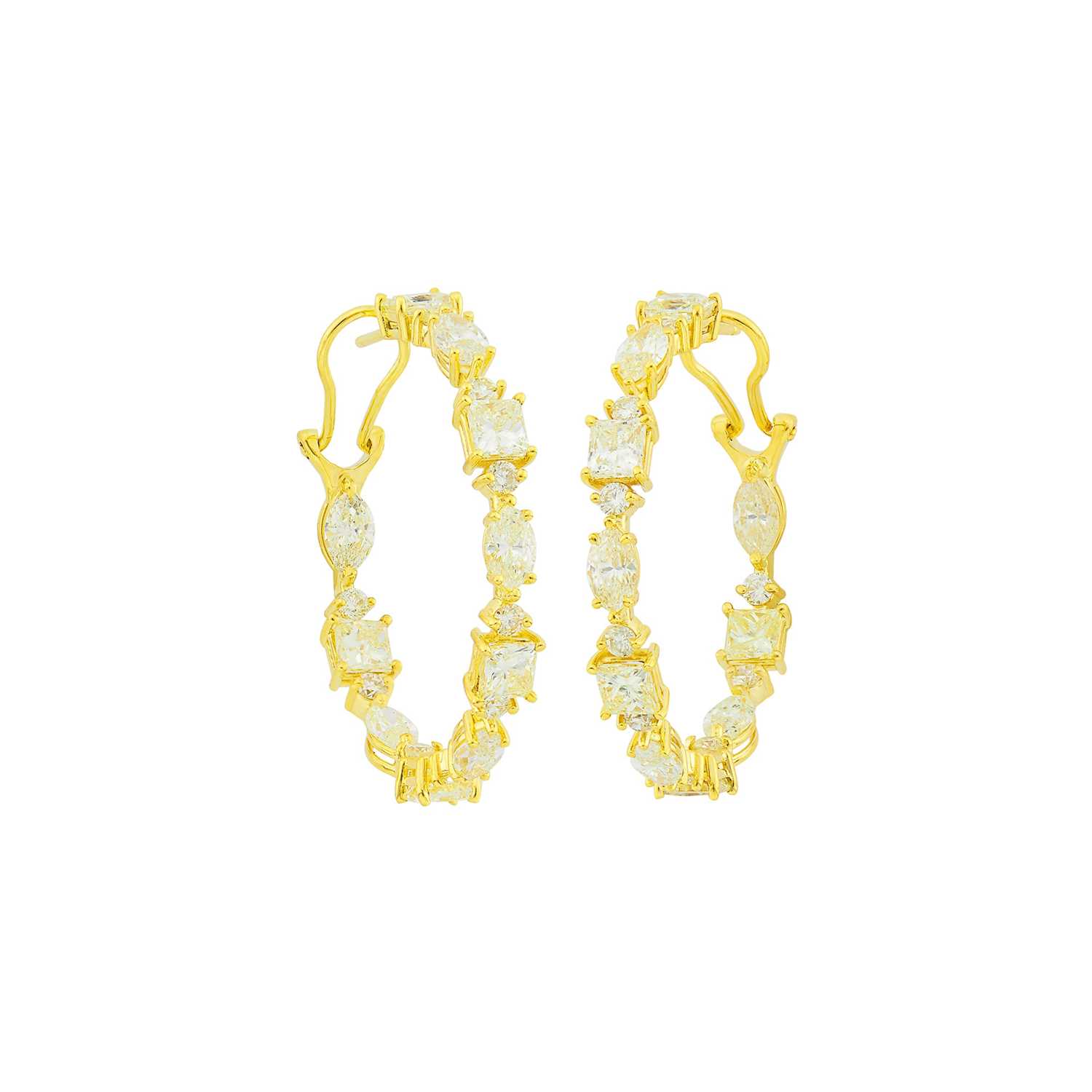 Lot 144 - Pair of Gold and Colored Diamond Hoop Earrings