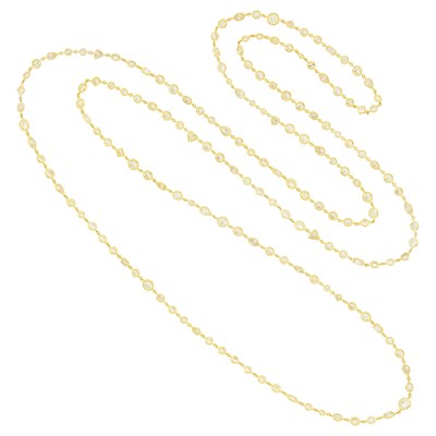 Lot 143 - Long Gold and Diamond Chain Necklace