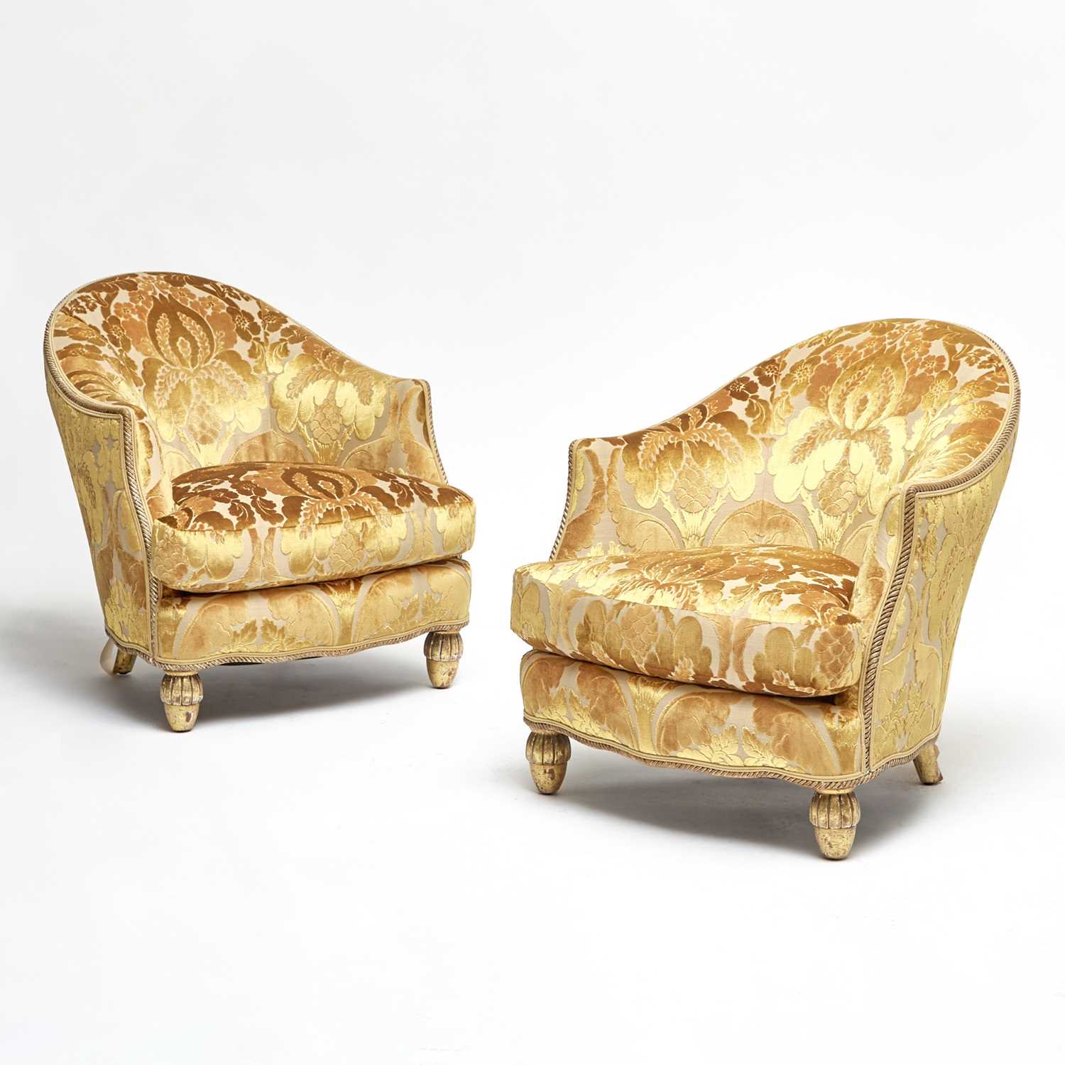 Lot 161 - Pair of Italian Giltwood Rope Carved Club Chairs