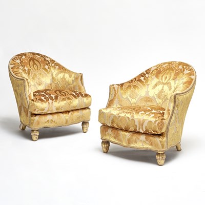Lot 161 - Pair of Italian Giltwood Rope Carved Club Chairs