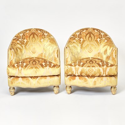 Lot 161 - Pair of Italian Giltwood Rope Carved Club Chairs