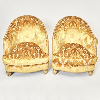 Lot 161 - Pair of Italian Giltwood Rope Carved Club Chairs