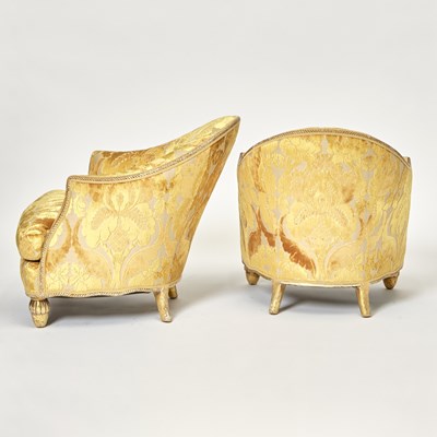 Lot 161 - Pair of Italian Giltwood Rope Carved Club Chairs