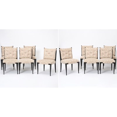 Lot 373 - Set of Ten Tommi Parzinger Upholstered Dark Stained Wood "Double X" Dining Chairs
