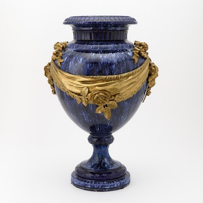 Lot 236 - Large Louis XVI Style Gilt Bronze Mounted Blue Flambe Ceramic Vase
