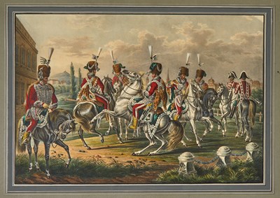 Lot 131 - Suite of 16 finely hand-colored plates of imperial Austrian regiments
