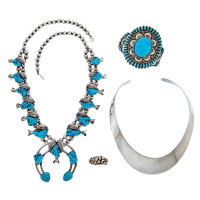 Lot 1280 - Group of Silver and Turquoise Jewelry