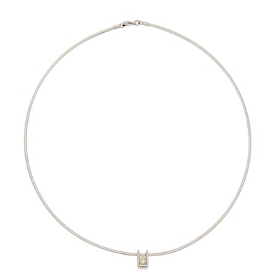 Lot 1117 - Platinum and Diamond Pendant with White Gold Omega Chain Necklace