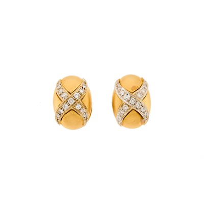 Lot 1094 - Pair of Two-Color Gold and Diamond Earrings