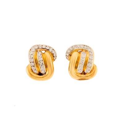 Lot 1008 - Pair of Two-Color Gold and Diamond Earrings