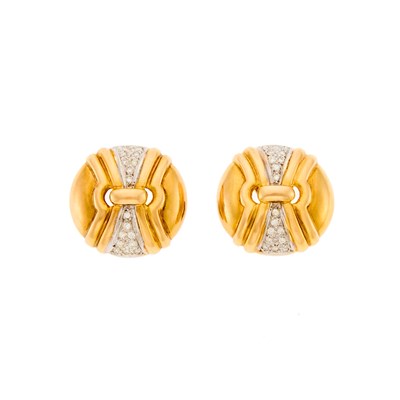 Lot 1058 - Pair of Two-Color Gold and Diamond Earclips