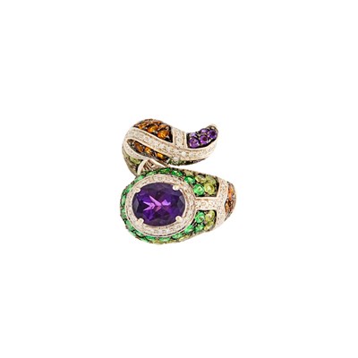 Lot 1151 - White Gold, Gem-Set and Diamond Snake Ring