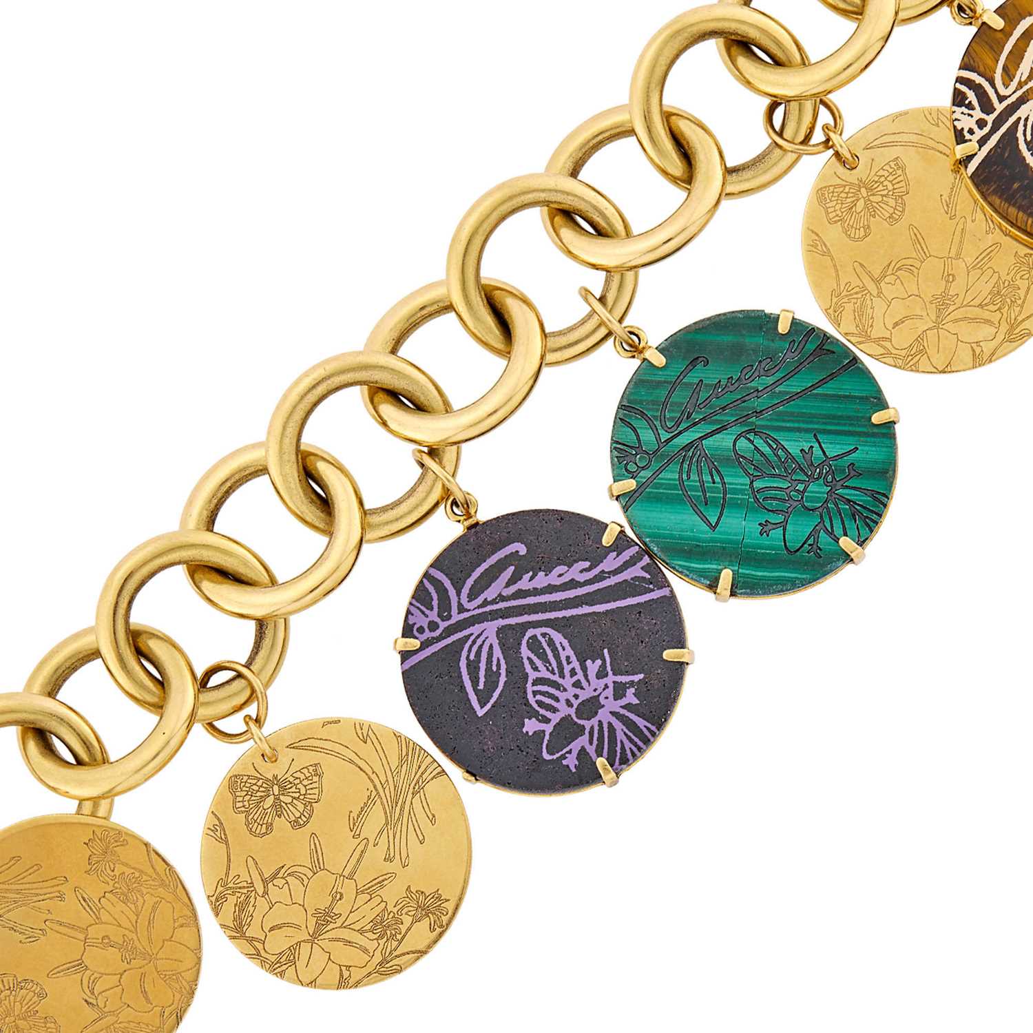 Lot 177 - Gucci Gold and Hardstone Charm Bracelet
