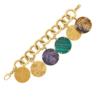 Lot 177 - Gucci Gold and Hardstone Charm Bracelet