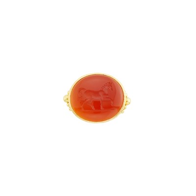 Lot 148 - Elizabeth Locke Hammered Gold and Carnelian Intaglio Ring