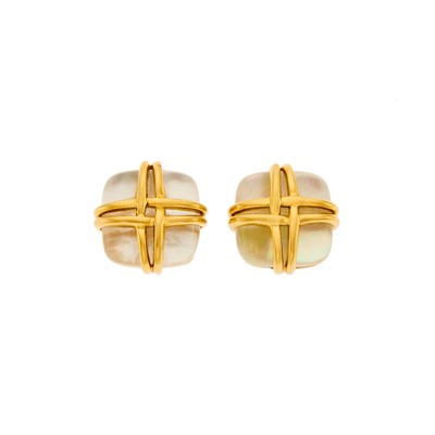 Lot 1001 - Valentin Magro Pair of Gold, Rock Crystal and Mother-of-Pearl Earclips