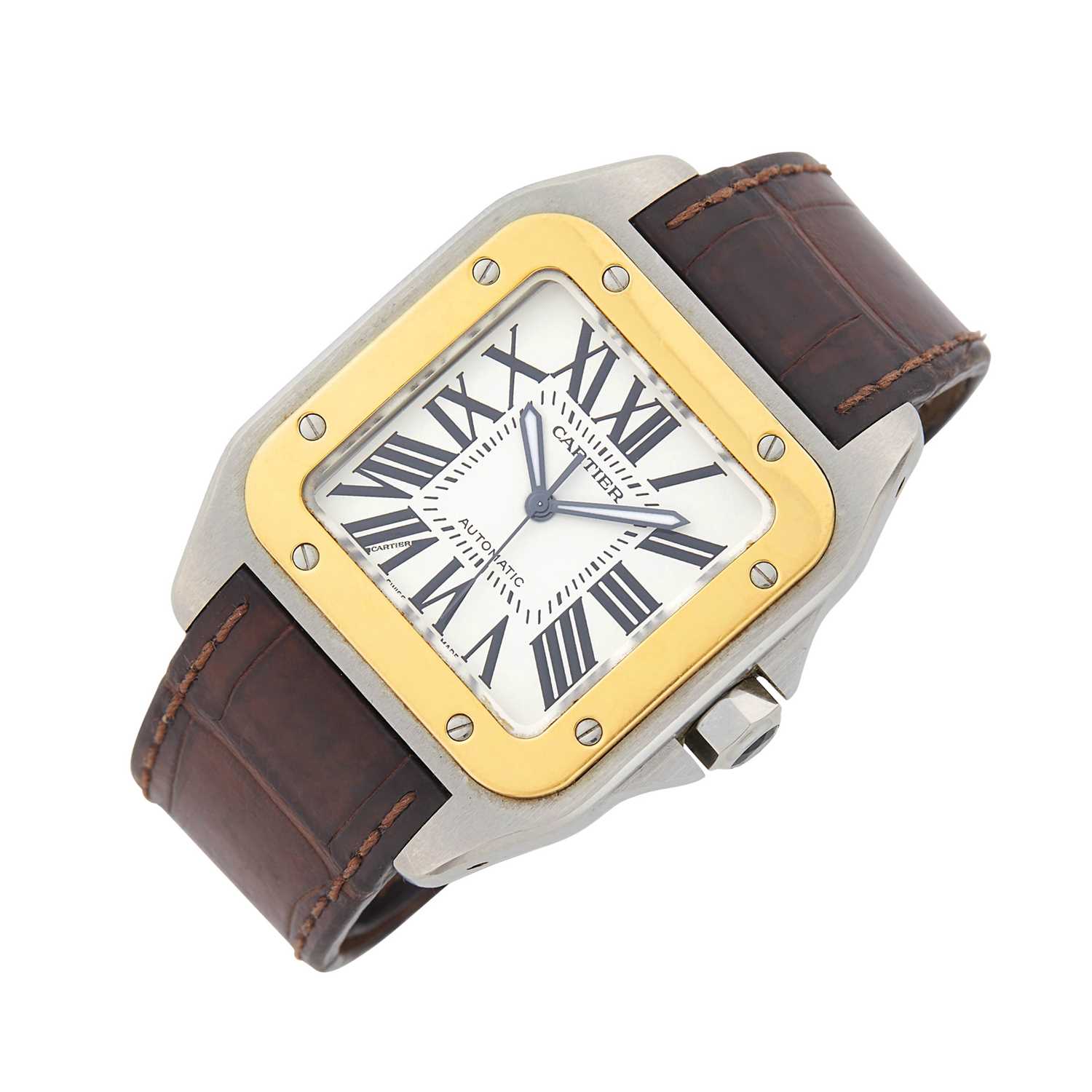 Lot 65 - Cartier Gentleman's Stainless Steel and Gold 'Santos 100' Wristwatch, Ref. W20072XL / 2656
