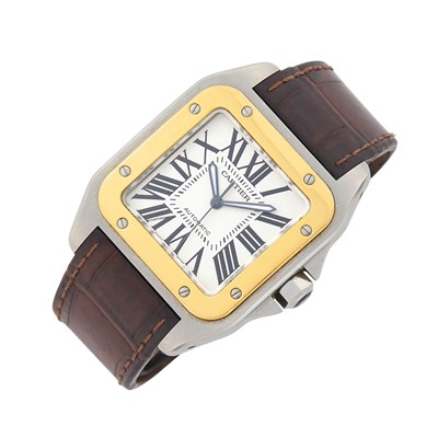 Lot 65 - Cartier Gentleman's Stainless Steel and Gold 'Santos 100' Wristwatch, Ref. W20072XL / 2656