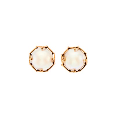 Lot 1233 - Pair of Gold and Mabé Pearl Earrings