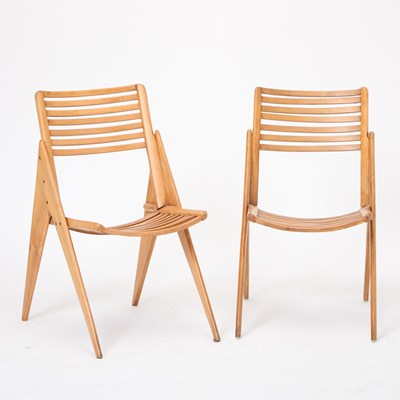 Lot 341 - Pair of French Compass Atelier Oak and Fruitwood Side Chairs