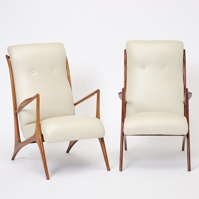 Lot 375 - Pair of John Graz Upholstered Brazilian Hardwood Lounge Armchairs