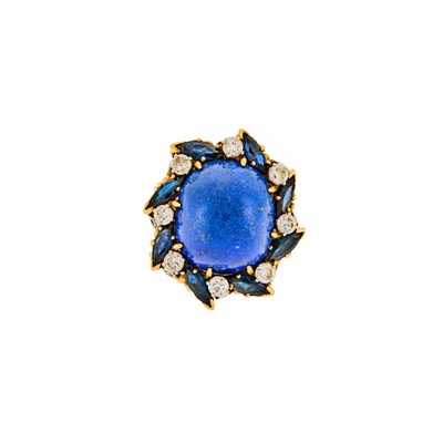 Lot 1102 - Gold, Lapis, Diamond and Sapphire Ring