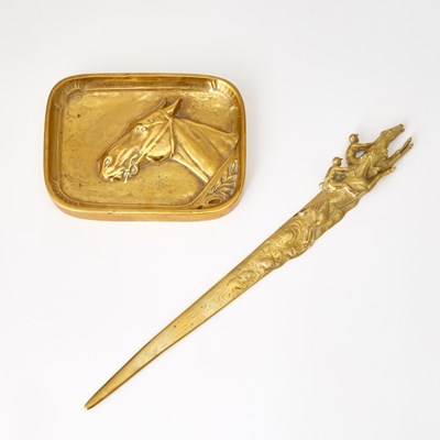 Lot 233 - Two Gilt Bronze Equestrian Themed Desk Articles