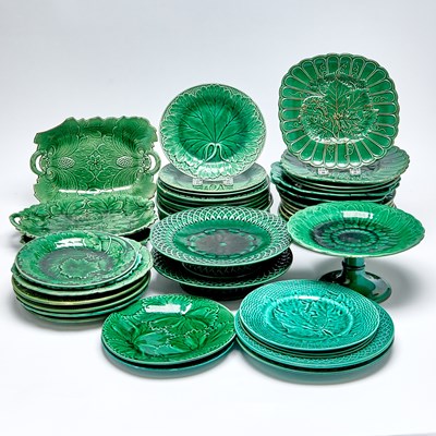 Lot 236 - Group of Majolica Green Glazed Tablewares