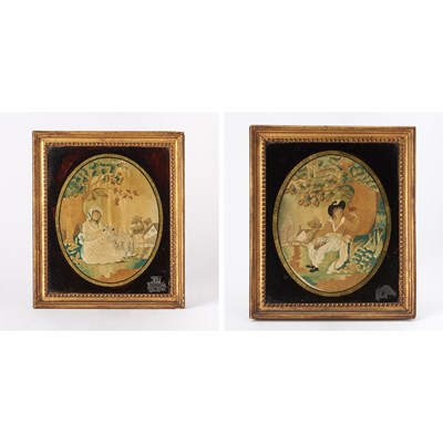 Lot 248 - Pair of Needlework and Watercolor on Silk Pictures
