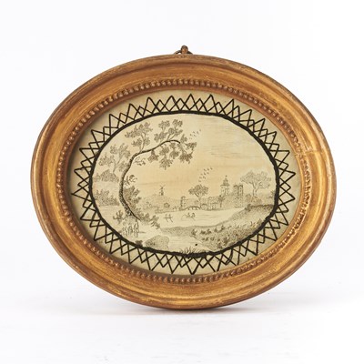 Lot 252 - Penwork on Silk Picture