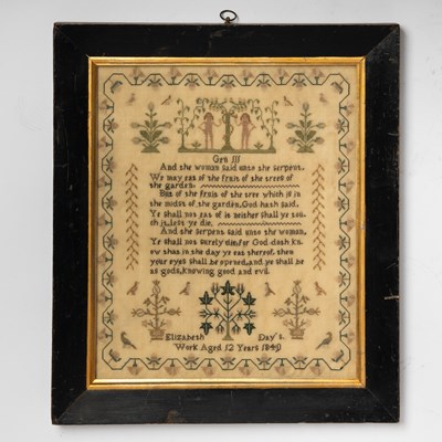 Lot 261 - Needlework Adam and Eve Sampler "Elizabeth Day"