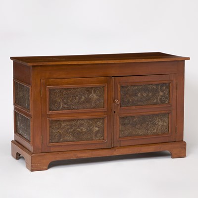 Lot 129 - Walnut and Pine Cabinet with Pierced Tin Inset Doors
