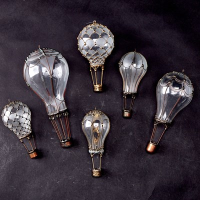 Lot 270 - Group of Seven French Copper and Glass Air Balloon Ornaments
