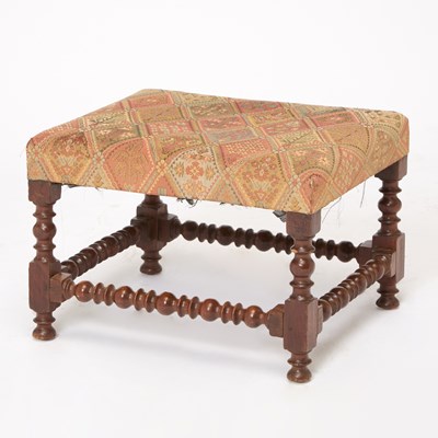 Lot 273 - William & Mary Style Turned Walnut Upholstered Stool