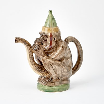Lot 286 - Majolica Monkey-Form Teapot