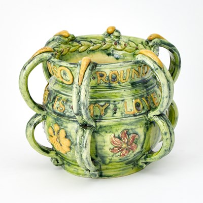 Lot 287 - E. Bingham Castle Hedingham Ceramic Green Glazed Friendship Cup